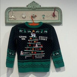 Holiday Time Festive Gaming Holiday Sweater Black and Green boys 6-7